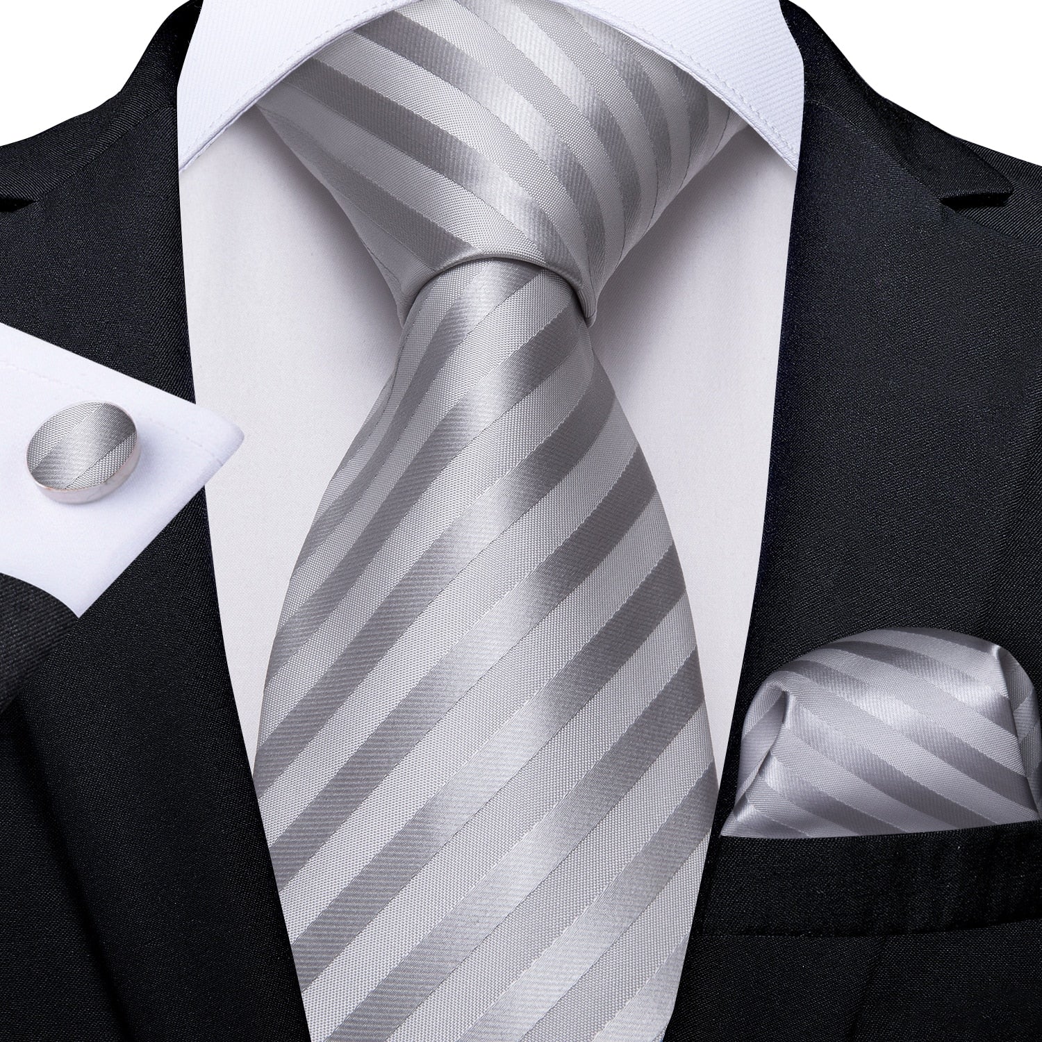 3 Piece Designer Men's Wedding Tie Gold Black Striped Silk Neck Ties For Men Hanky Cufflinks Set Business Party Wear The Clothing Company Sydney