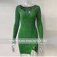Green Long Sleeve Knitted Dress Elegant Sweetheart Neck Party Autumn Winter Bodycon Sweater Dress The Clothing Company Sydney