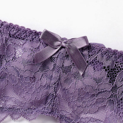 Ultra-Thin Gathered Plus Size Bowknot Floral Underwear Lace Strap Bra + Panties + Garte 3 Piece set The Clothing Company Sydney