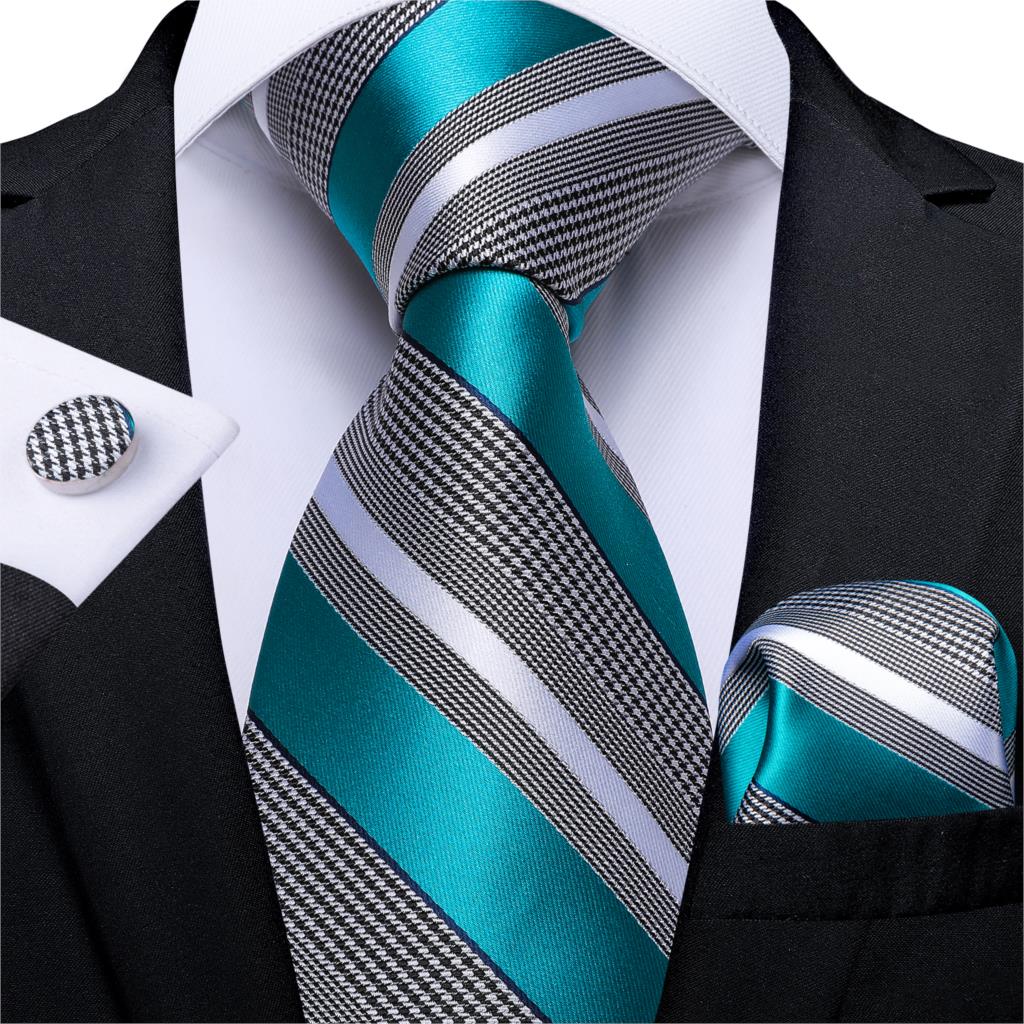 3 Piece Designer Men's Wedding Tie Gold Black Striped Silk Neck Ties For Men Hanky Cufflinks Set Business Party Wear The Clothing Company Sydney