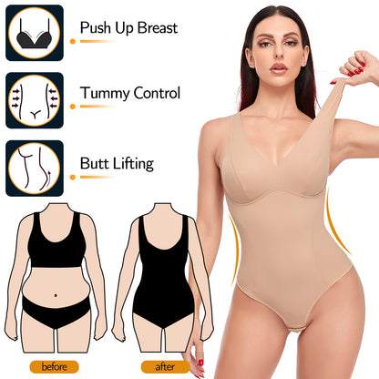Shapewear Bodysuit Thong Shaper for Women Waist Trainer Body Shaper Deep V Neck Underwear Built-in Bra Camisole The Clothing Company Sydney