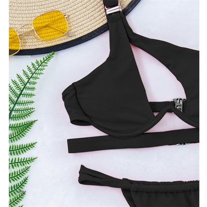 Hollow Out Swimwear Push Up Bikini One Shoulder Solid Thong Swimsuit 2 Piece Micro Bather Suit The Clothing Company Sydney