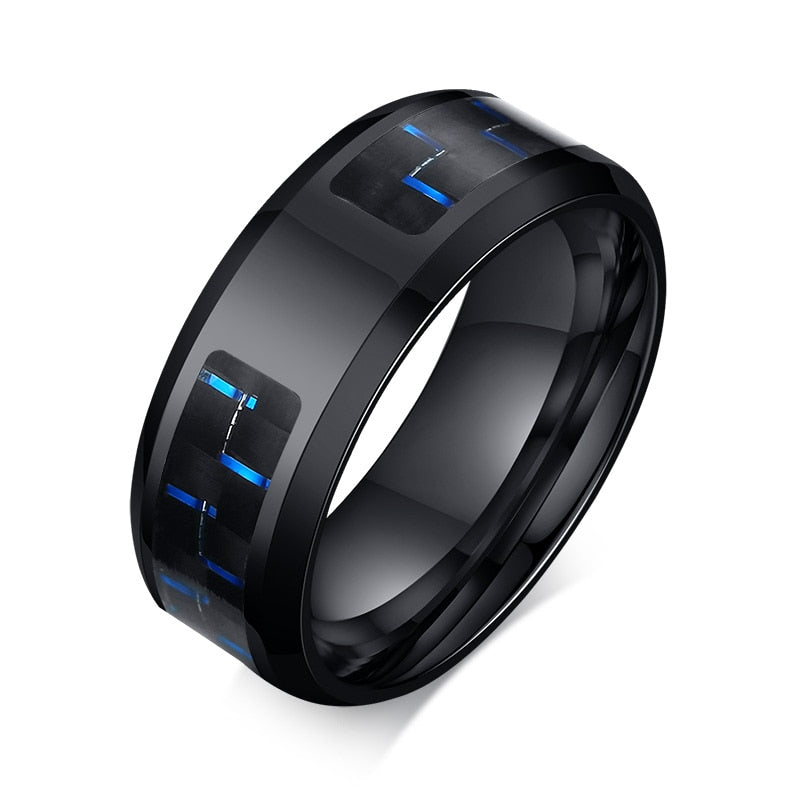 Customize Logo 8mm Men's Ring Carbon Fiber Wedding Band Personalized Simple Icon Image Gift to Husband Dad The Clothing Company Sydney