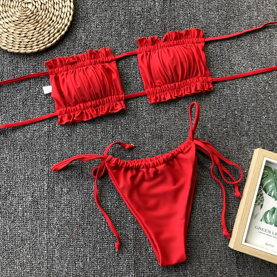 2 Piece Pleated Bandeau Swimsuit Swimwear Mini Thong Bikini Set Bather Swimming Beachwear The Clothing Company Sydney