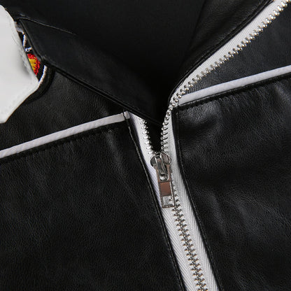 Streetwear Punk Style Patchwork Cropped PU Leather Jacket Women Zipper Autumn Winter Jacket Contrast Color Basic Coat The Clothing Company Sydney
