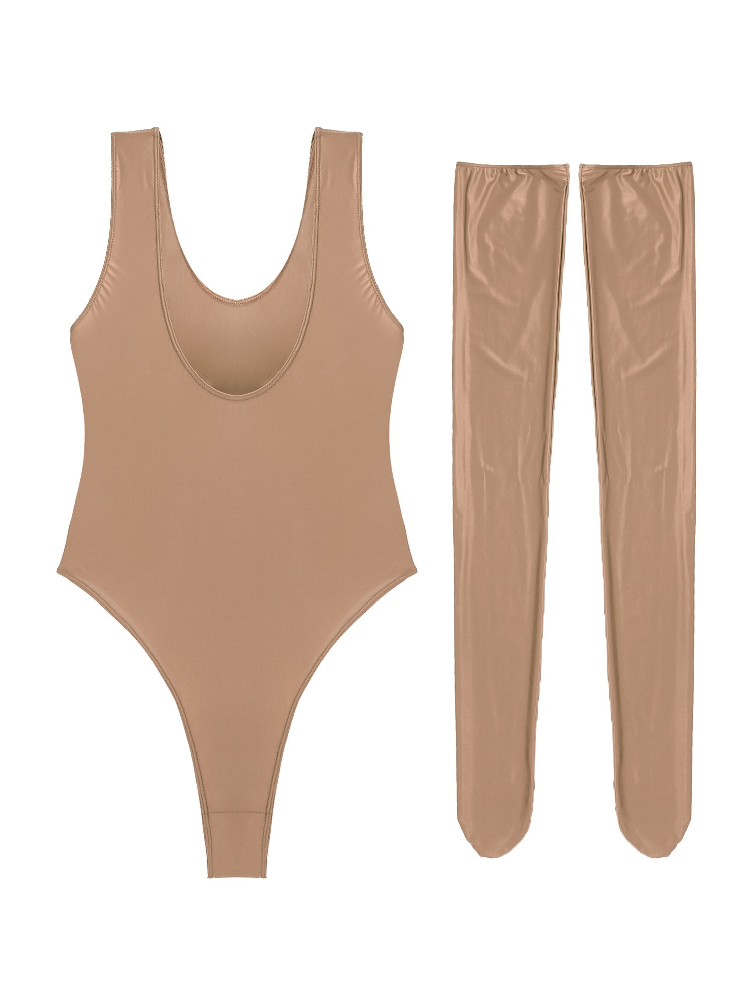 Women's Glossy Stretchy Swimming Suit Swimwear Swimsuit Sleeveless High Cut Slim Fit Bodysuit with Stocking Outfits Clubwear The Clothing Company Sydney