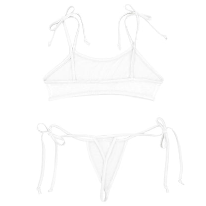 2 Piece Micro Bikinis Swimsuit Mini Swimwear Mesh See Through Sheer Bathing Suit Self-tie Bra Top with G-String Thong Bikini The Clothing Company Sydney