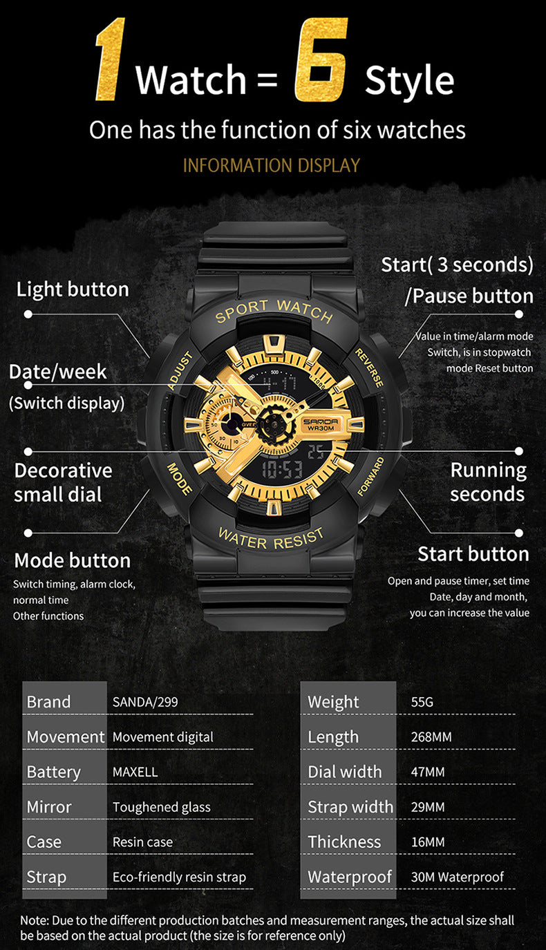 Sanda Military Army Sport Style Wristwatch Dual Display Men's Watch Clothing Company Sydney