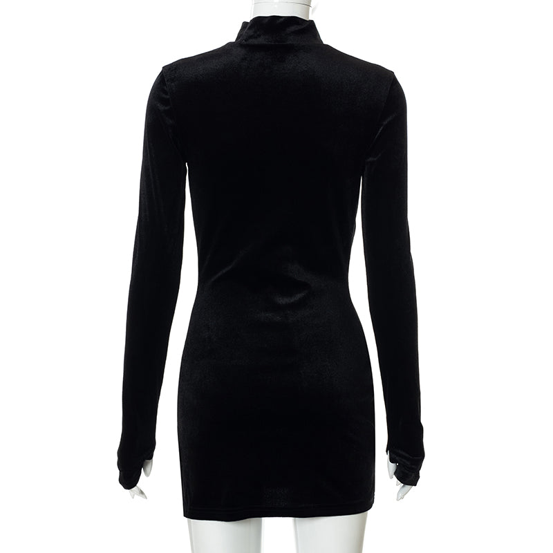 Two Piece Set Women Turtleneck Cut Out Long Sleeve Split Mini Dress+Bandage Lace Up Bra Autumn Goth Y2K Outfit The Clothing Company Sydney