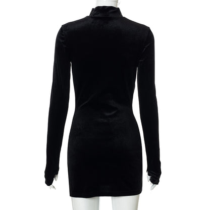 Two Piece Set Women Turtleneck Cut Out Long Sleeve Split Mini Dress+Bandage Lace Up Bra Autumn Goth Y2K Outfit The Clothing Company Sydney