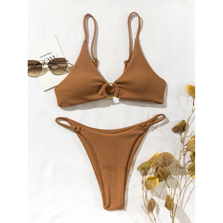 Plain Rib Swimsuit Swimwear Women Thong Bikini Set 2 Piece Beach Wear for Bathing Suit The Clothing Company Sydney