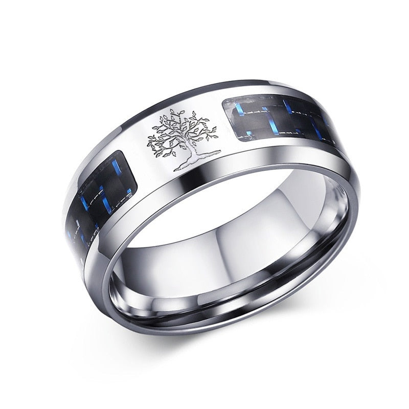 Customize Logo 8mm Men's Ring Carbon Fiber Wedding Band Personalized Simple Icon Image Gift to Husband Dad The Clothing Company Sydney