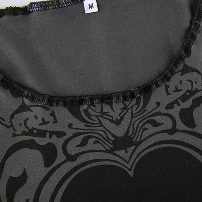 Grunge Retro Fashion Heart Printed Autumn T-shirts for Women Crop Top Dark Academia Gothic Clothes Aesthetic T shirt The Clothing Company Sydney