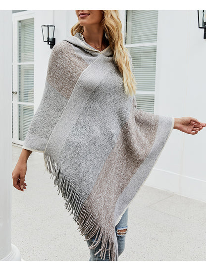 Autumn Winter Women Sweaters Poncho Knitting Capes Cloak Sweater V-Neck Irregular Hem Tassels Coat Color-block Knitted Pullover The Clothing Company Sydney