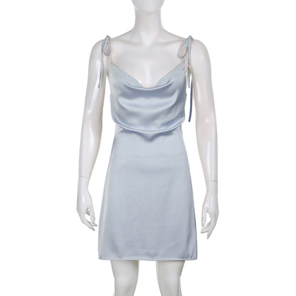 Strappy Solid Satin Backless Sleeveless Casual Dress Mini Sundress Summer Dresses The Clothing Company Sydney