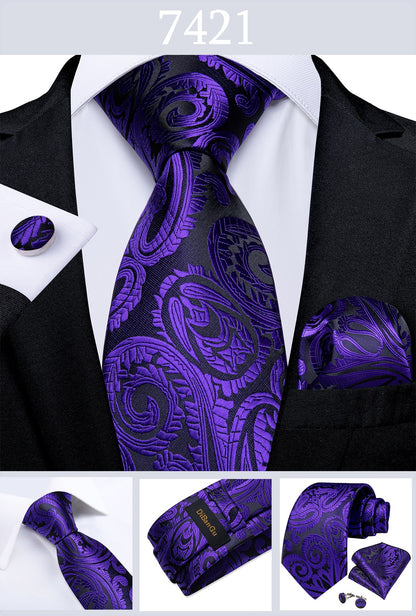 Men Purple Floral Paisley Necktie Business Formal 100% Silk Tie Pocket Square Set For Wedding Party The Clothing Company Sydney