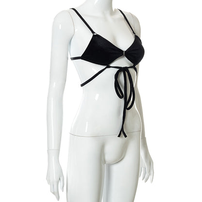 Two Piece Set Women Turtleneck Cut Out Long Sleeve Split Mini Dress+Bandage Lace Up Bra Autumn Goth Y2K Outfit The Clothing Company Sydney