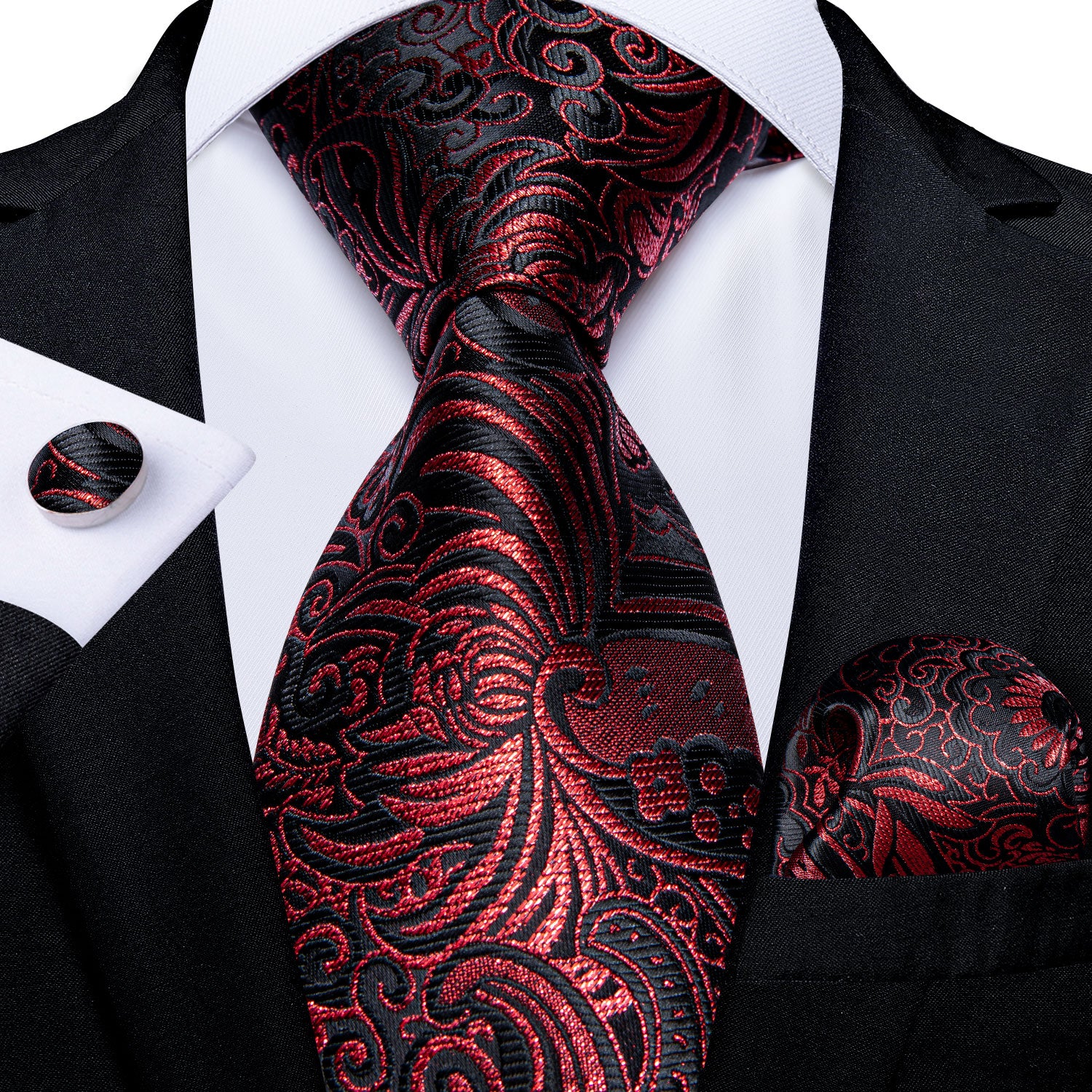 Designer Wedding Men's Tie Red  Solid Striped Paisley Neckties For Men Business Hanky Cufflinks Tie Set The Clothing Company Sydney