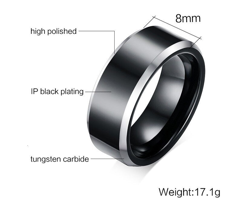 Black 8mm Real Tungsten Carbide Rings for Men Party Jewellery Simple Smooth Ring The Clothing Company Sydney