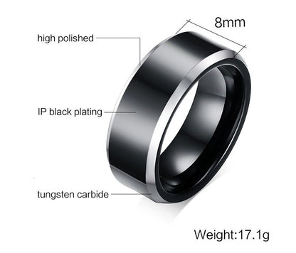 Black 8mm Real Tungsten Carbide Rings for Men Party Jewellery Simple Smooth Ring The Clothing Company Sydney