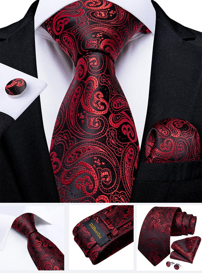 Designer Wedding Men's Tie Red  Solid Striped Paisley Neckties For Men Business Hanky Cufflinks Tie Set The Clothing Company Sydney