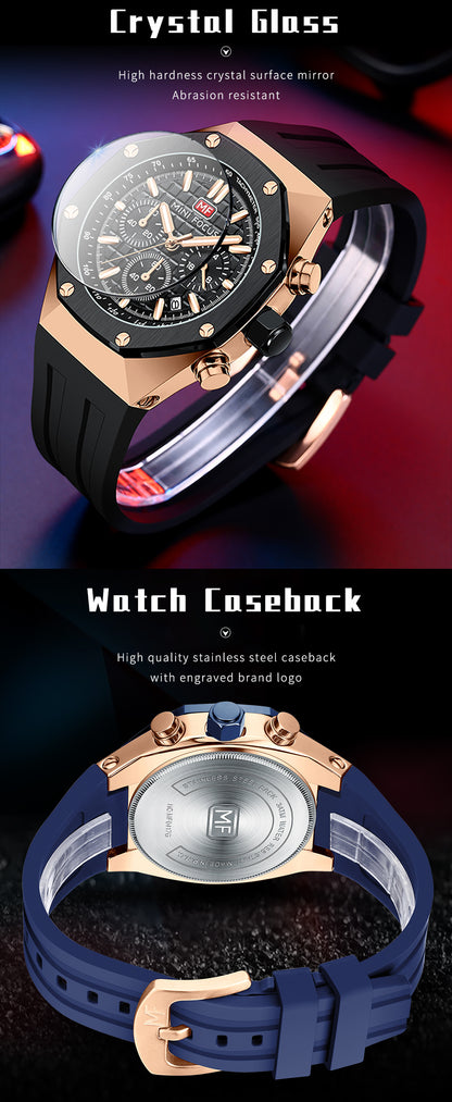 MINI FOCUS Polygon Design Alloy Quartz Wristwatch Luxury Brand Watch Men's High Quality Silicone Chronograph Sports Watch Clothing Company Sydney