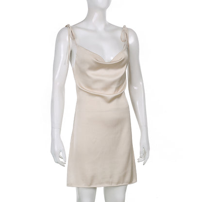 Strappy Solid Satin Backless Sleeveless Casual Dress Mini Sundress Summer Dresses The Clothing Company Sydney