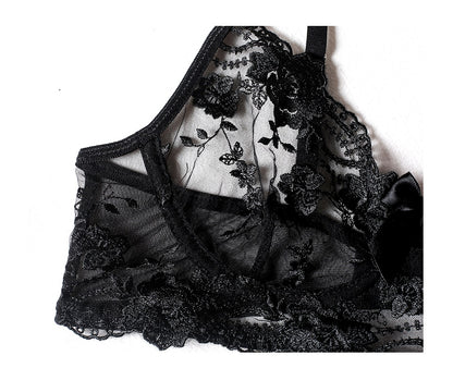 Floral Embroidery Thin Transparent Bralette Lace Push Up Bra Garters 3 Piece Sensual Lingerie Set The Clothing Company Sydney