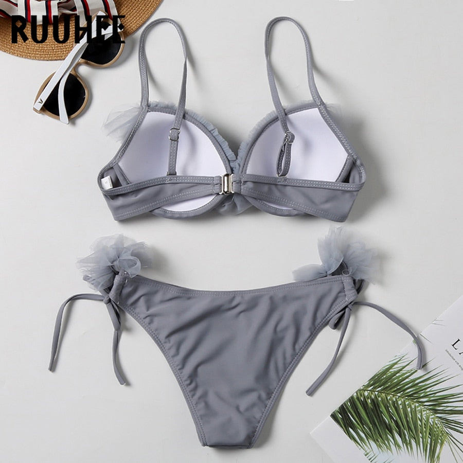 2 Piece Bandeau Bikini Swimwear Women Swimsuit Ruffle Bikini Set Push Up Bathing Suit Female Brazilian Leopard Swimsuit The Clothing Company Sydney