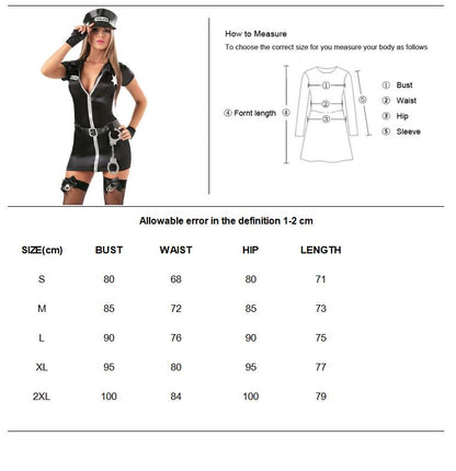 Female Cop Officer Policewomen Outfit Black Zipper Satin Police Women Cosplay Costume The Clothing Company Sydney
