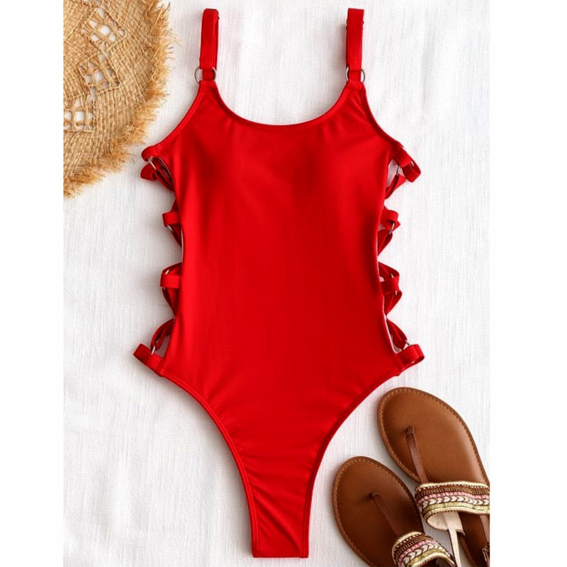 Hollow Out Women Swimwear One Piece Swimsuit High Cut Monokini Bather Rings Bathing Suit Swim Bodysuit Beachwear The Clothing Company Sydney