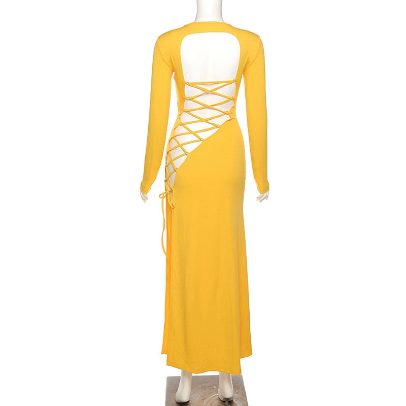 Fashion Bandage Long Sleeve Sexy Backless Maxi Elegant Club Party Split Dresses The Clothing Company Sydney