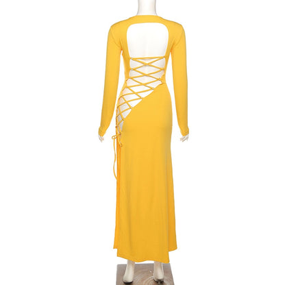 Fashion Bandage Long Sleeve Sexy Backless Maxi Elegant Club Party Split Dresses The Clothing Company Sydney