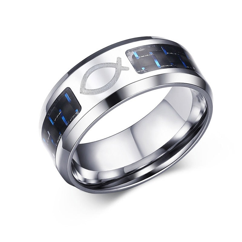 Customize Logo 8mm Men's Ring Carbon Fiber Wedding Band Personalized Simple Icon Image Gift to Husband Dad The Clothing Company Sydney
