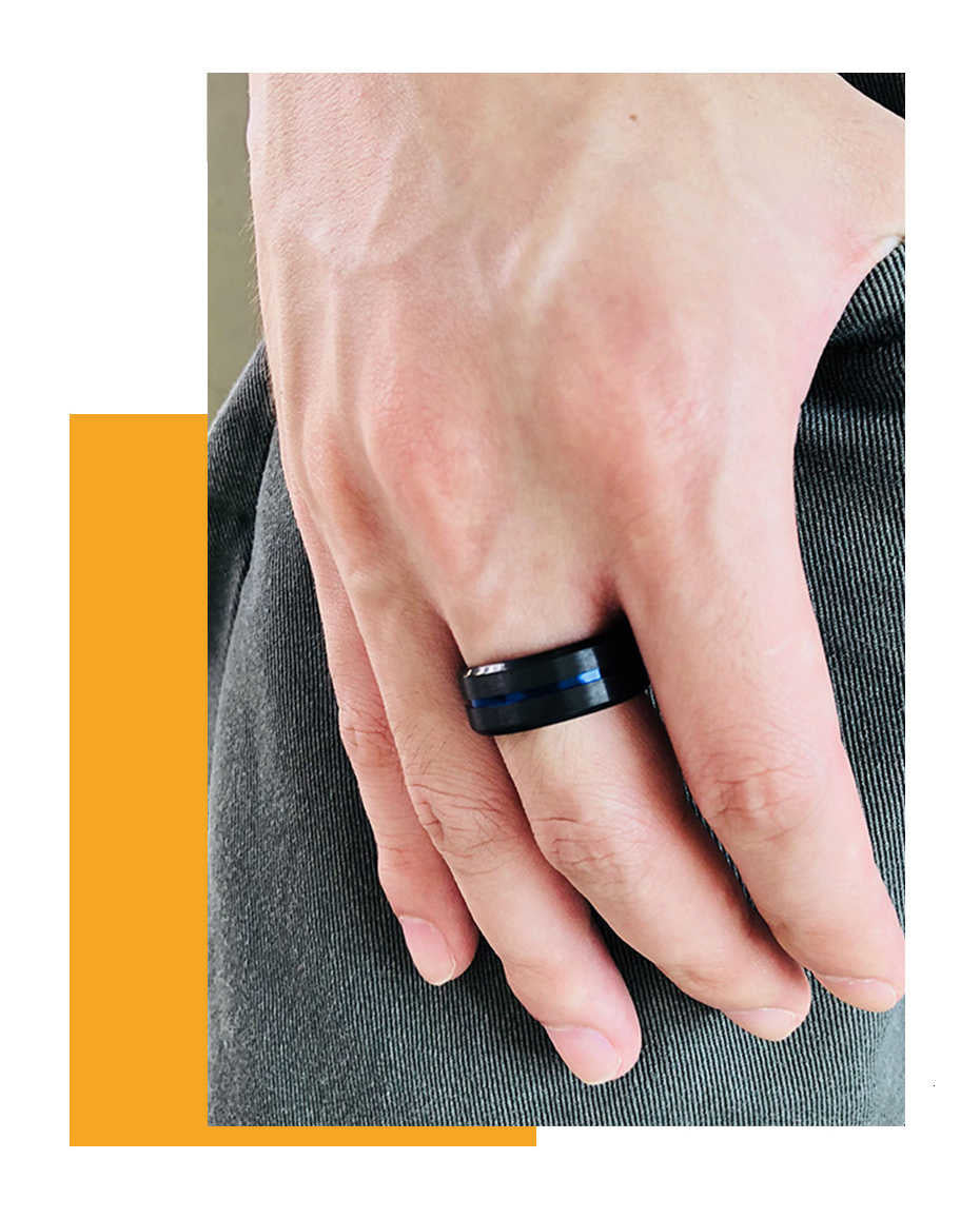 6/8mm Black Ring for Men Women Groove Rainbow Stainless Steel Wedding Bands Trendy Fraternal Rings Casual  Jewelry The Clothing Company Sydney