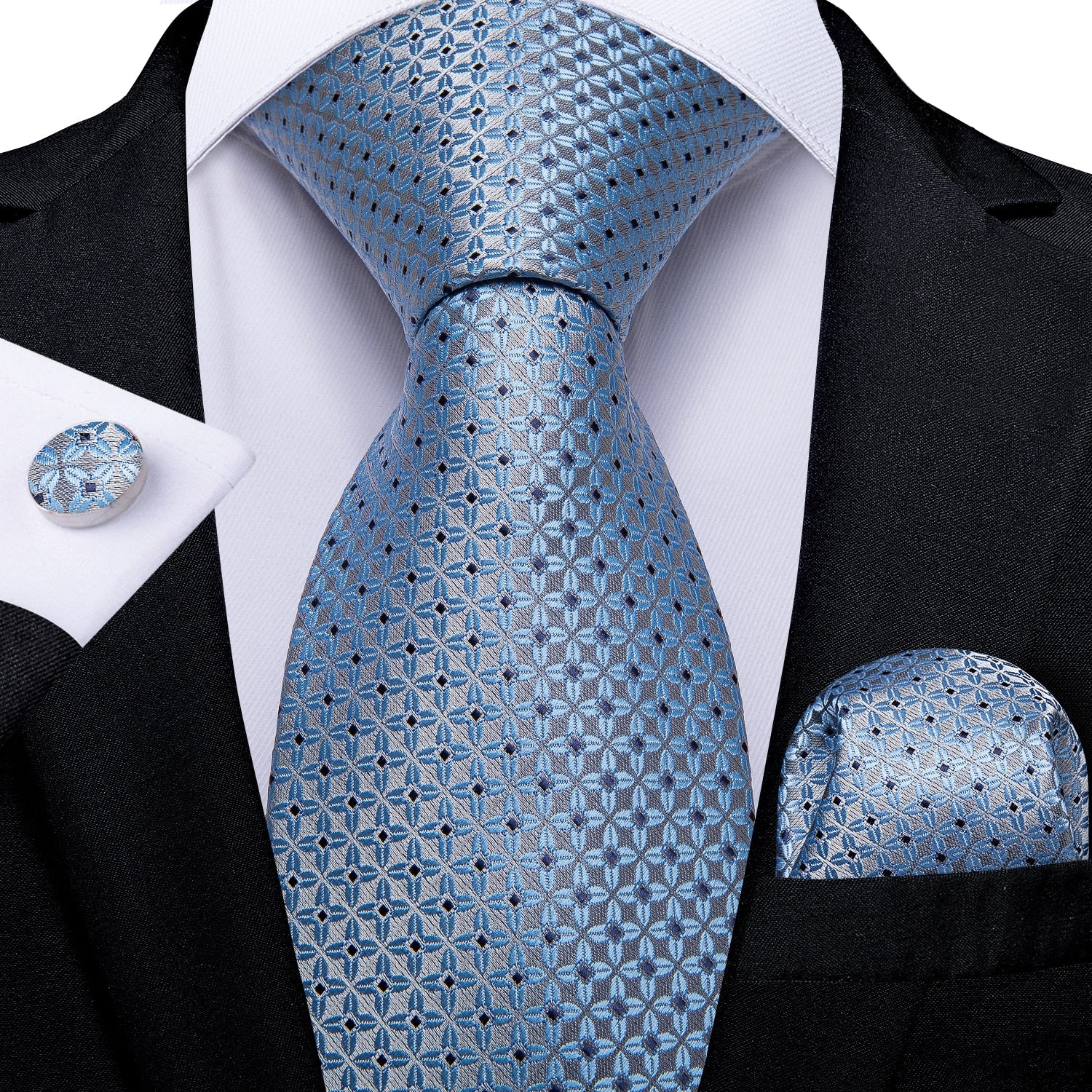 Classic 100% Silk Men's Ties 8cm Blue Plaid Dot Striped Business Necktie Handkerchief Wedding Party Tie Set The Clothing Company Sydney