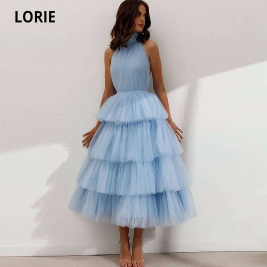 Baby Blue Prom Dresses High Neck Tiered Tulle Tea Length Backless Summer Wedding Party Gown Graduation Dress The Clothing Company Sydney