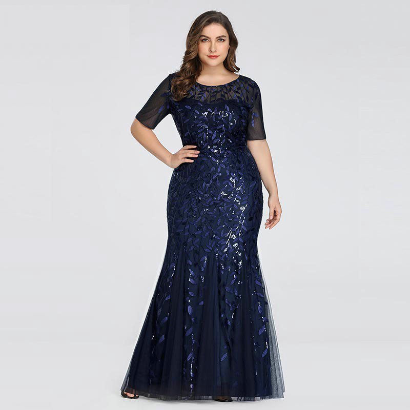 Plus Size Sequin Mesh Mermaid Slim Evening Beaded Leaves Pattern Formal Elegant Party Prom Gowns Short Sleeve Dress The Clothing Company Sydney