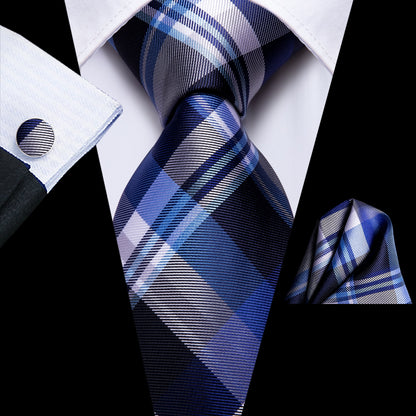 3 Piece Business Classic Blue Black Striped Solid Neck Tie Necktie Pocket Square Cufflinks Wedding Party Silk Tie Set The Clothing Company Sydney