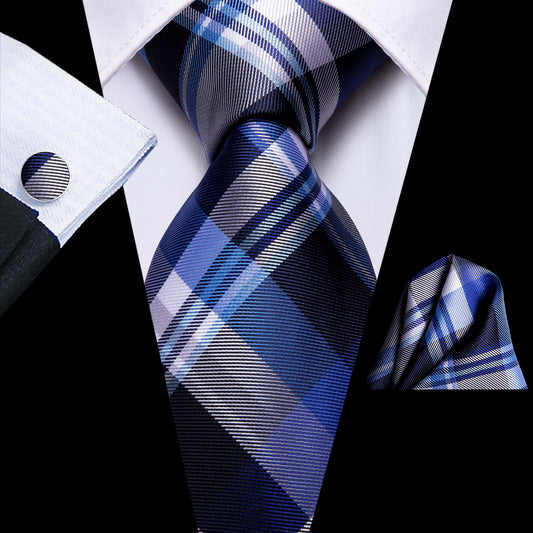 3 Piece Business Classic Blue Black Striped Solid Neck Tie Necktie Pocket Square Cufflinks Wedding Party Silk Tie Set The Clothing Company Sydney