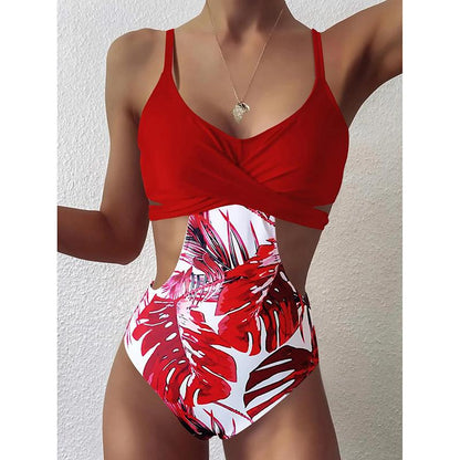 Printed One Piece Bikini Swimsuit Stitching Triangle Swimwear Push Up Monokini Bathing Suit Summer Beachwear The Clothing Company Sydney