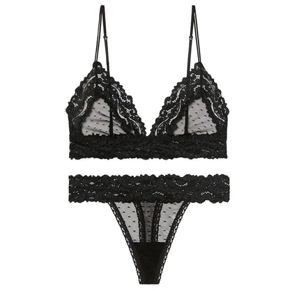 2 Piece Lingerie Set Lace Transparent Bra Set Dot Mesh Bralette Push Up Brassiere T Back Panties Sets Backless V Neck Bra The Clothing Company Sydney