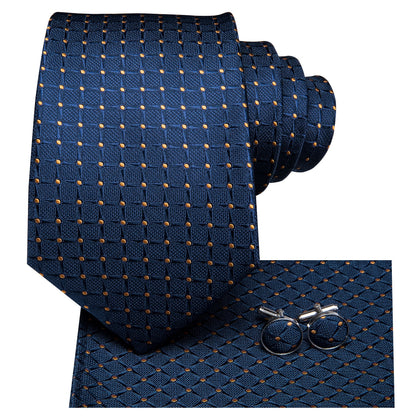Business Tie for Men Silk Blue Tie Dots Necktie Set Plaid Cufflinks for Wedding Business Tie 150cm The Clothing Company Sydney