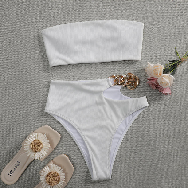 High Waist Swimwear Chain Swimsuit Bandeau 2 Piece Sports Bathing Suit Ribbed Set The Clothing Company Sydney