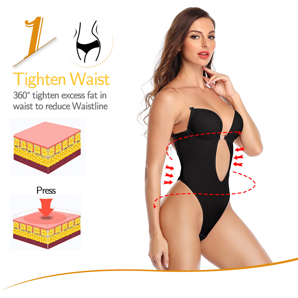 Shapewear Bodysuit Women Deep V-Neck Body Shaper Padded Bra Backless U Plunge Thong Shaper Waist Trainer Push Up Party Underwear The Clothing Company Sydney