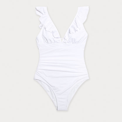 Solid Black Ruffled One-piece Swimsuit Lace Up Monokini Swimwear Beach Bathing Suits The Clothing Company Sydney