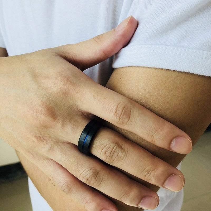 6/8mm Black Ring for Men Women Groove Rainbow Stainless Steel Wedding Bands Trendy Fraternal Rings Casual  Jewelry The Clothing Company Sydney