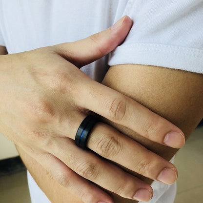 6/8mm Black Ring for Men Women Groove Rainbow Stainless Steel Wedding Bands Trendy Fraternal Rings Casual  Jewelry The Clothing Company Sydney