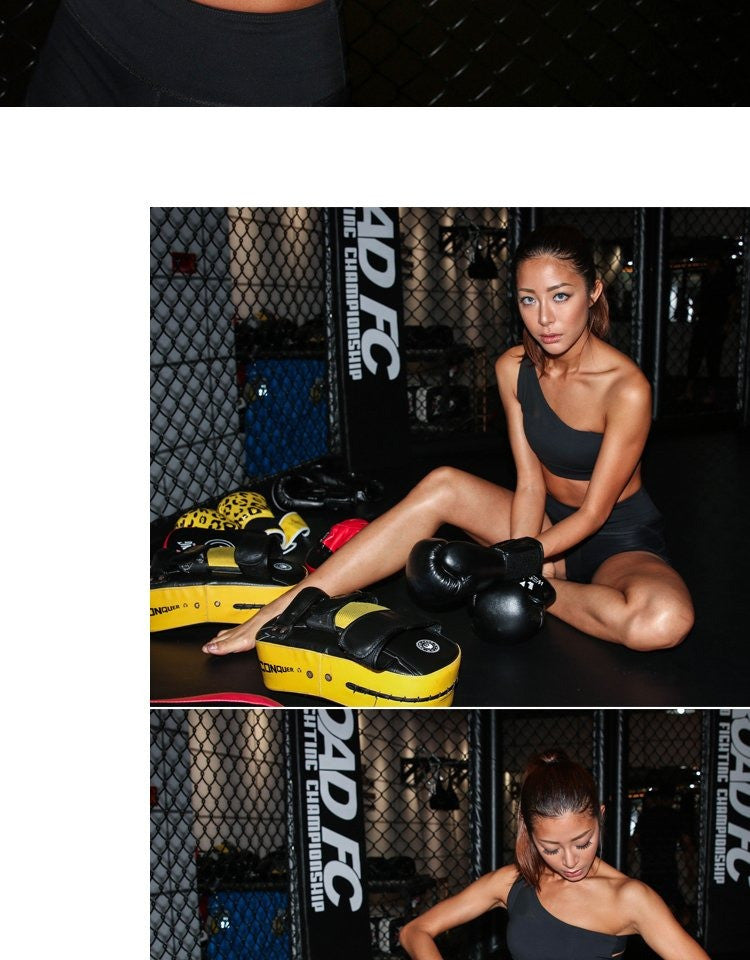 Oblique One Shoulder Strap Ladies Sports Bra Hollow out Back Lines Strenuous Exercise fitness bra Tops The Clothing Company Sydney