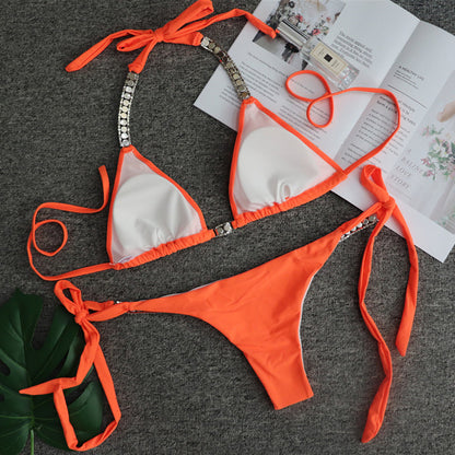 Crystal Diamond Bandeau Swimsuit Halter Swimwear Two piece Bikini Rhinestone Push up Bathing Suit Clothing Company Sydney